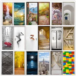 Creative 3D Vision Door Sticker For Living Room Bedroom Home Design Decor Wallpaper Self-adhesive Vinyl Poster Wall Decal Murals