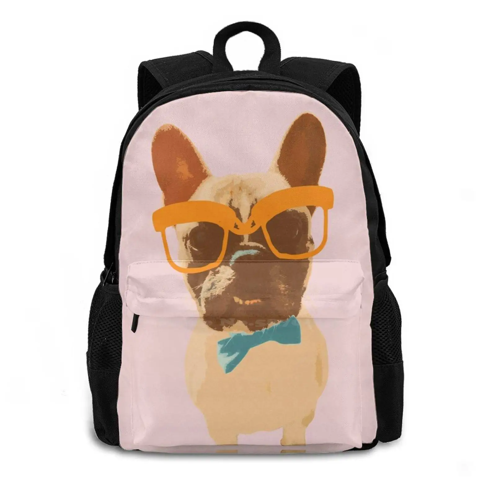 Dapper Frenchman In Pink Pattern Design Bagpack School Bags French Bulldog Frenchie Animals With Glasses Pink Pastel Funny