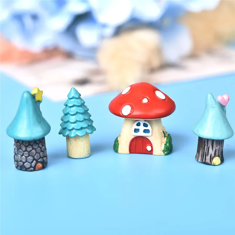 3Pcs/Set Mini Cartoon Red Mushroom House 3 Types DIY Resin Fairy Garden Craft Decoration Miniature Micro Gnome Terrarium Gif