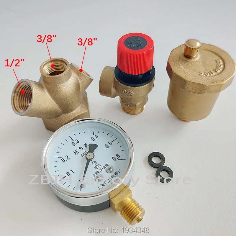 DN25 1” inch 3 Bar Brass Boiler Safety Group Set Complete Pressure Relief Valve Air Vent Safety Valve With Pressure Gauge 4.9