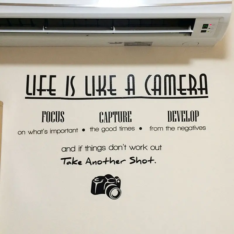 Life Is Like A Camera Focus Capture Develop Quotes Wall Sticker Living Room Bedroom Home Decoration Diy PVC Mural Art Decal