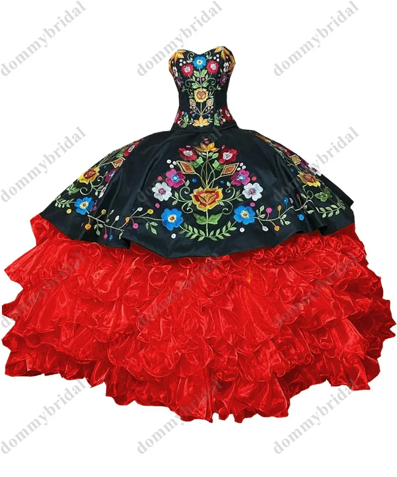 Gaun Pesta Formal Vestido De Sweet Hitam Kuning Menakjubkan Gaun Pesta 15 16 XV Anos 2023 Quinceanera Bordir Bunga Ruched