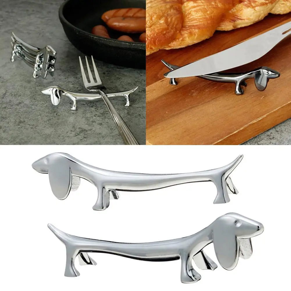 Cute Little Dog Shape Chopsticks Holder Rest Base Metal Craft Zinc Alloy Kitchen Cutlery Shelf Kitchen Table Decoration