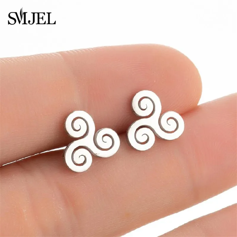 The Movie Teen Wolf Triskele Triskelion Inspired Earrings Punk Black Stainless Steel Jewelry Women Men Triple Spiral Ear Studs