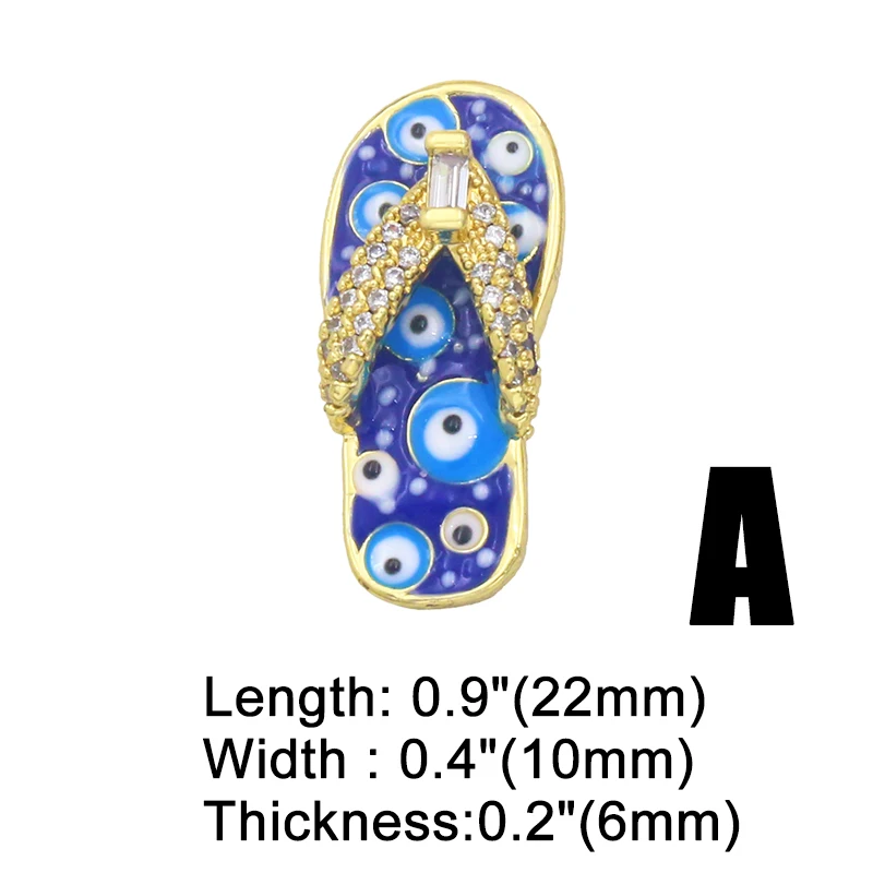 OCESRIO Brass Gold Cute Small Flip Flops Necklace Charms CZ Blue Evil Eye Charms for Summer Jewelry Making Souvenir DIY pdta349