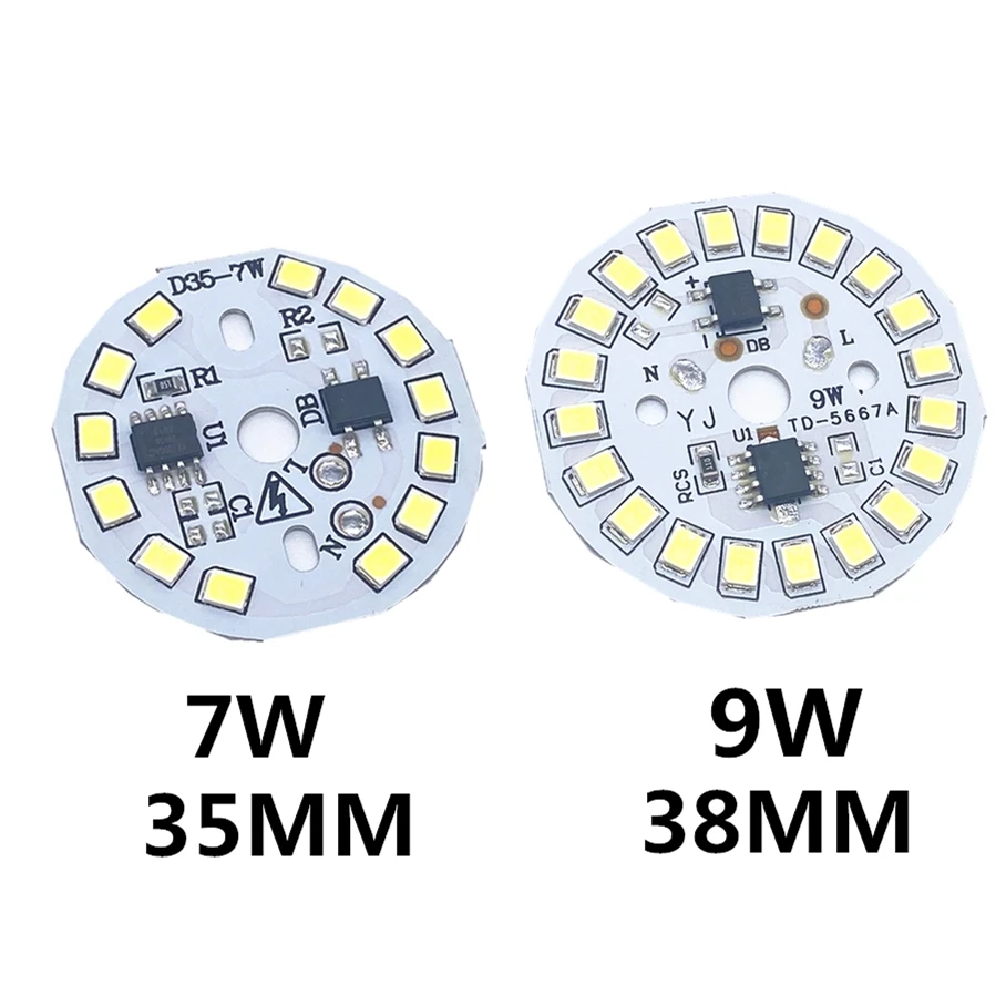 Imagem -04 - Pcb Led com ic Integrado Driver Driver Lâmpada Placa Branco Quente Driverless Alumínio Smd2835 3w 5w 7w 9w 12w 15w 18w ca 220v 10 Peças