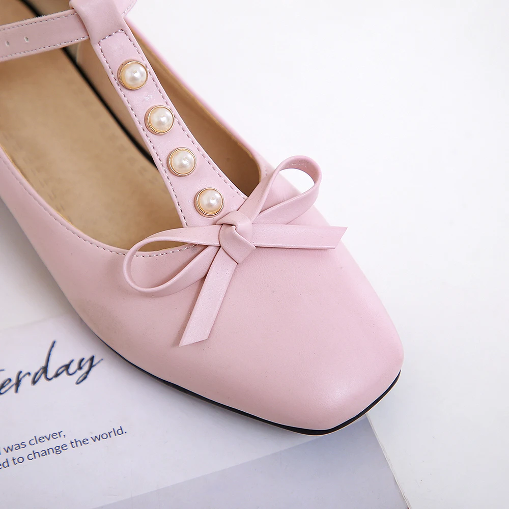 New Women Mary Janes Pumps T-Strap 3cm Heels Sweet Bowtie Lolita Shoes Girl Student Buckle Party Shoes Female Fashion Moccasins