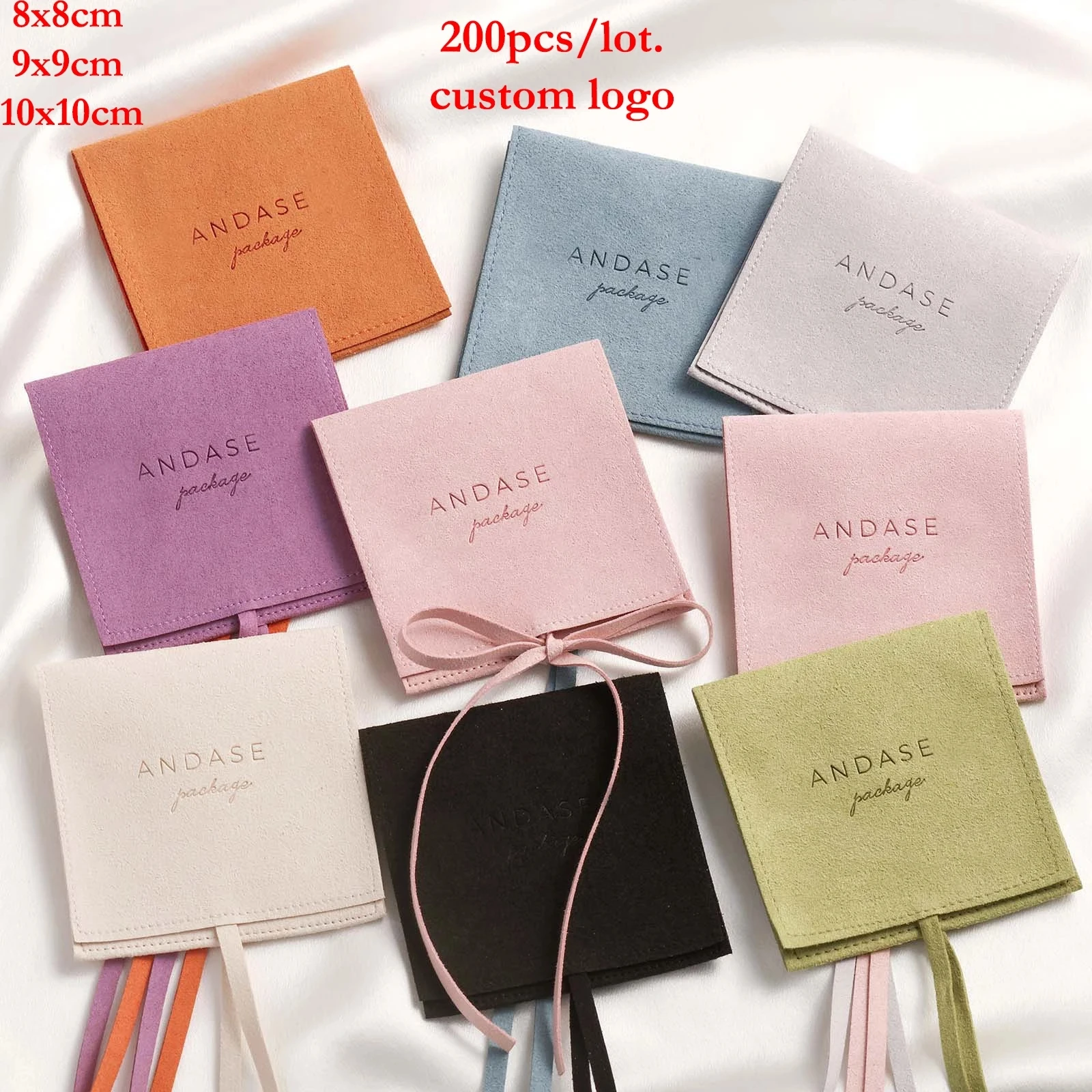 100pc 200pcs 8X8cm 9x9cm 10x10cm Suede Pouch Custom Logo Envelope Flap Pouches Jewlery Earrings Necklace Bracelet Ring Small Bag