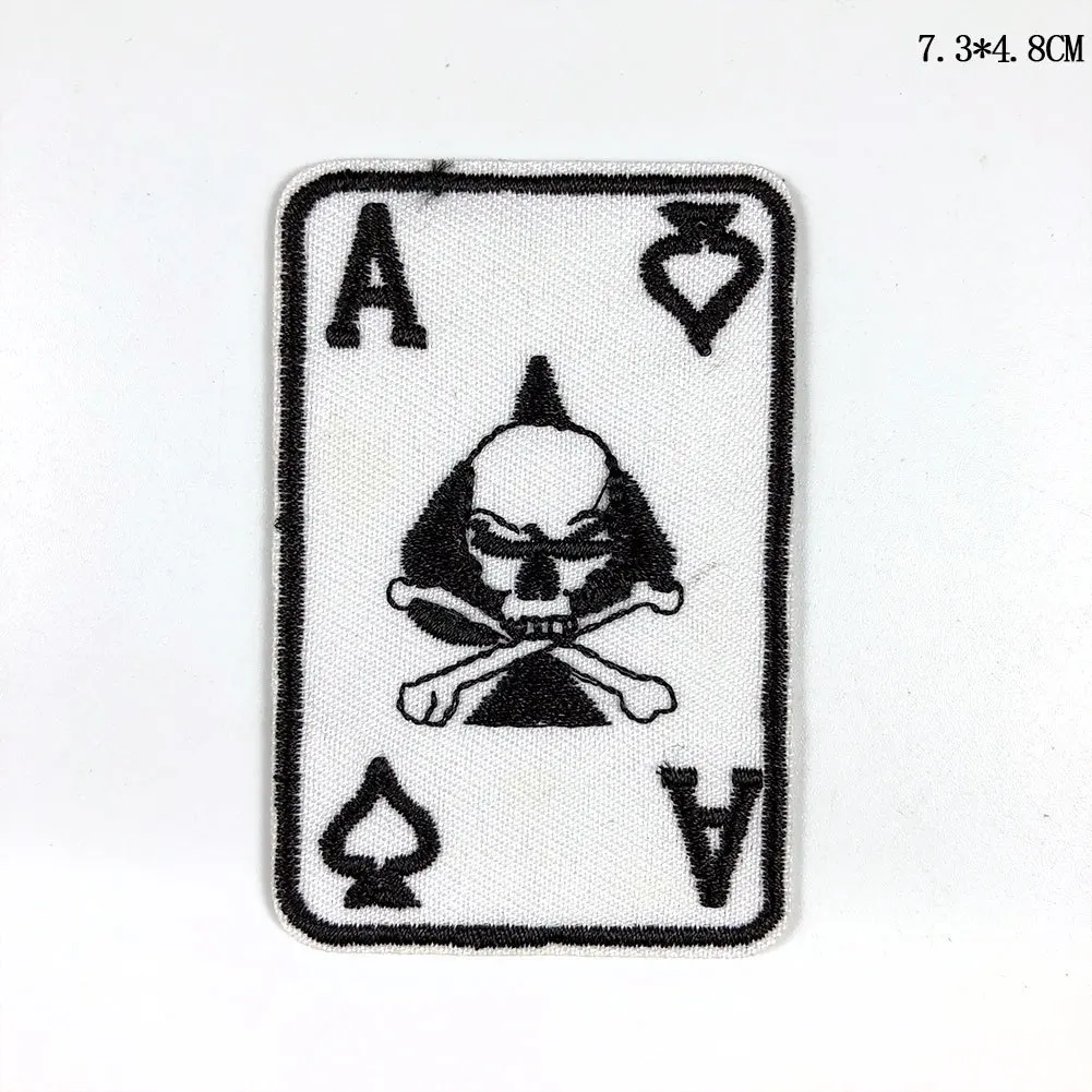 Punk style Gambling Game Pokers Patches DIY Decoration Clothes Stickers 3D Embroidery Patches Fire Dice Appliques for Clothing