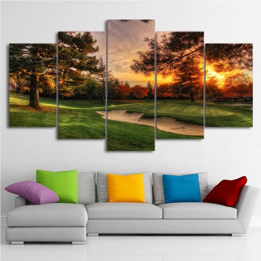 

5D DIY Diamond Painting 5 Pieces Golf Course Trees Sunset Landscape Painting Diamond Embroidery Cross Stitch Full Square Drill