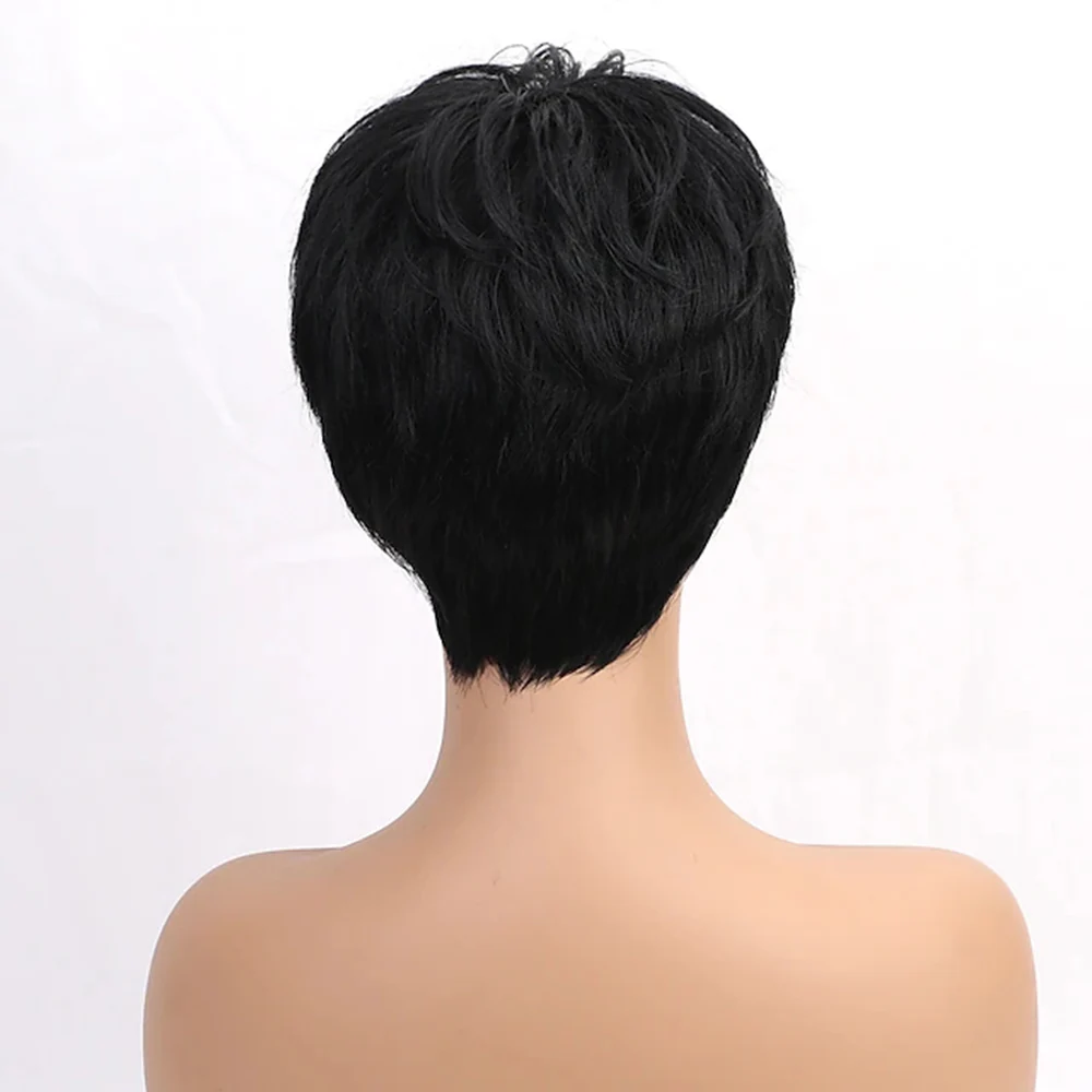 100% Human Hair Natural Straight Bob Short Pixie Cut Asymmetrical Style Women Short Capless Wig real hair wigs