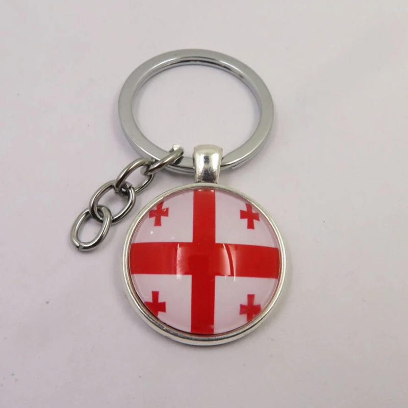 Fashion Georgia Flag Keychain Charm Georgia Glass Beads Key Chains Silver Plated Metal Blank Keyring Keychains