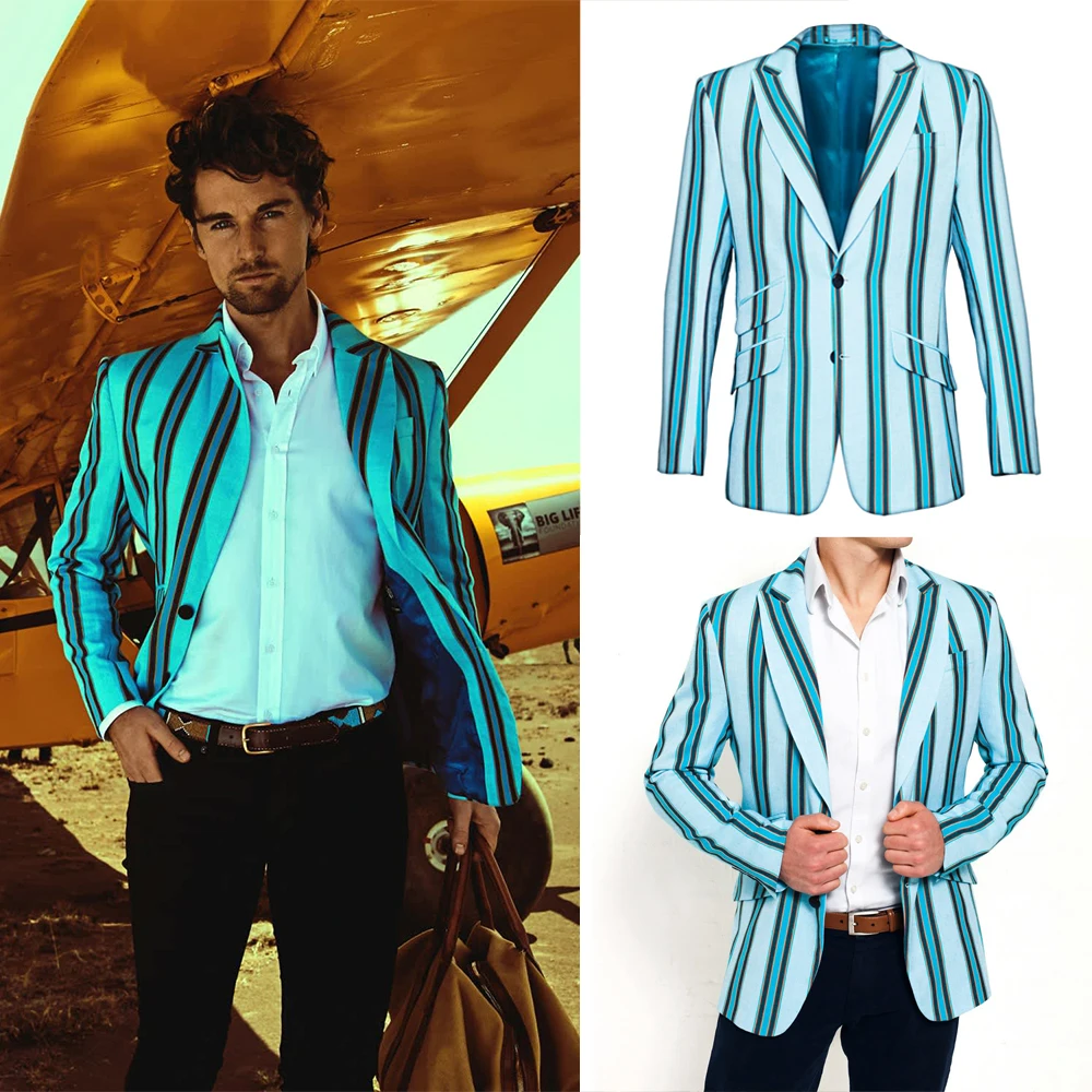 

Handsome Stripe Mens Tuxedos Custom Made Peaked Lapel Blazer Fashion Show Party Prom Beach Wear Jacket 1 Piece Coat