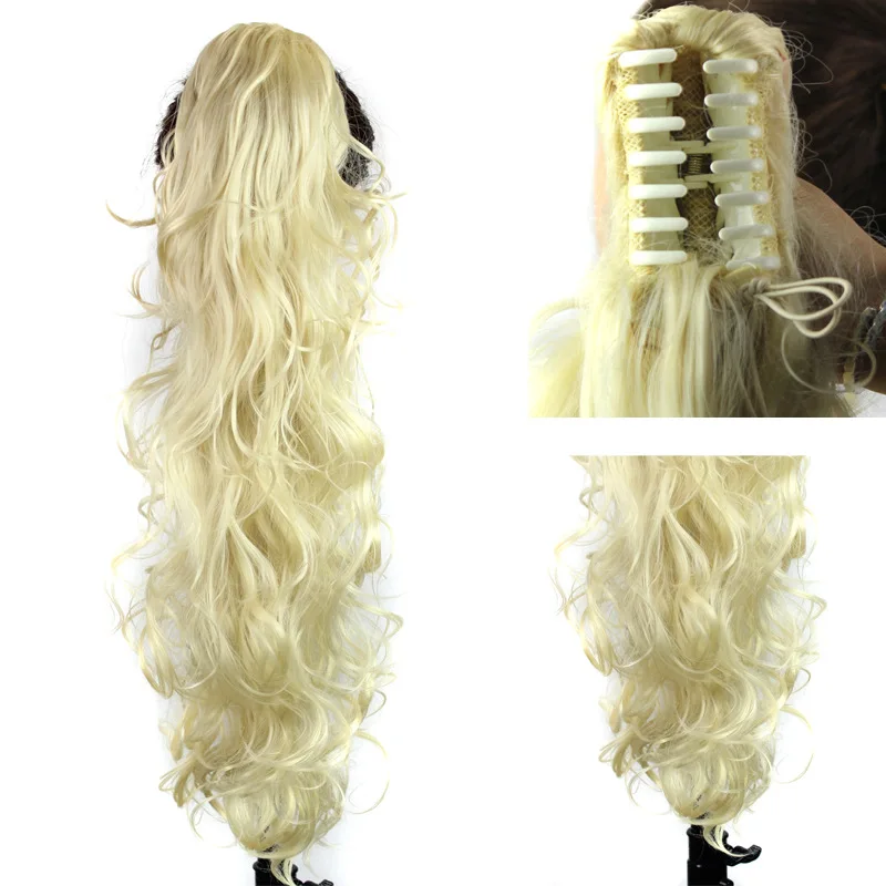 Queue de cheval à pince synthétique pour femmes, extensions de cheveux longs bouclés, postiches en fibre haute température, tressage de luxe, 75cm,