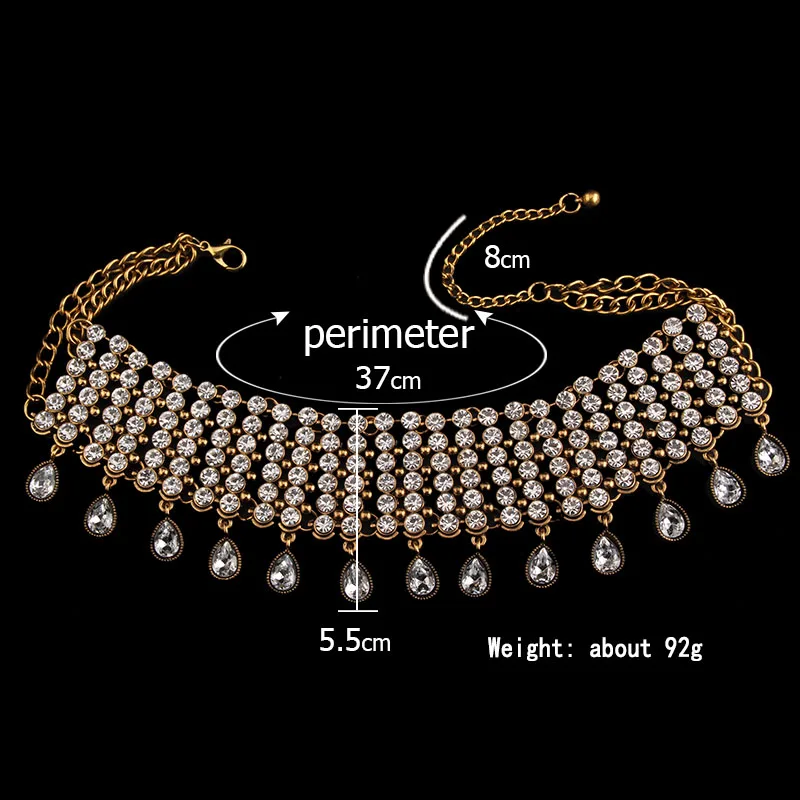 Elegant Women Neckalce Full Clear Rhinesstone Crystal Choker Neckalce Gold Siver Color Chain Collar Bib Statement Necklace