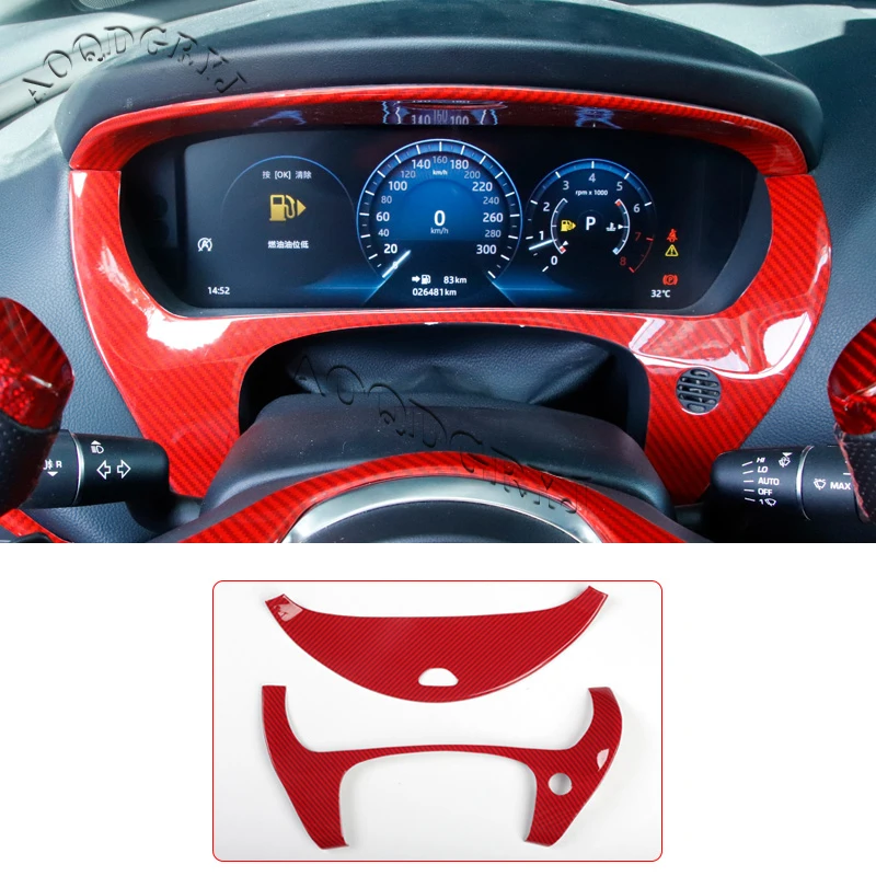 2PCS Red Carbon Fiber Look Internal Dashboard Moulding Trim Cover Fits For Jaguar F-PACE 2016-2020