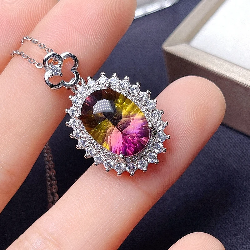 Natural Ametrine necklace, 925 pure silver inlay, handicraft, professional jewelry wholesale, world jewelry factory