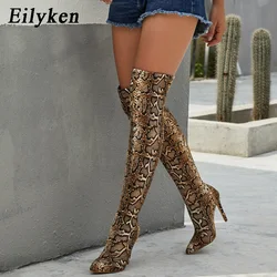 EilyKen nuovo Design tacchi alti sopra il ginocchio stivali donna scarpe Sexy punta a punta tacchi a spillo Serpentine Botas Largas Mujer