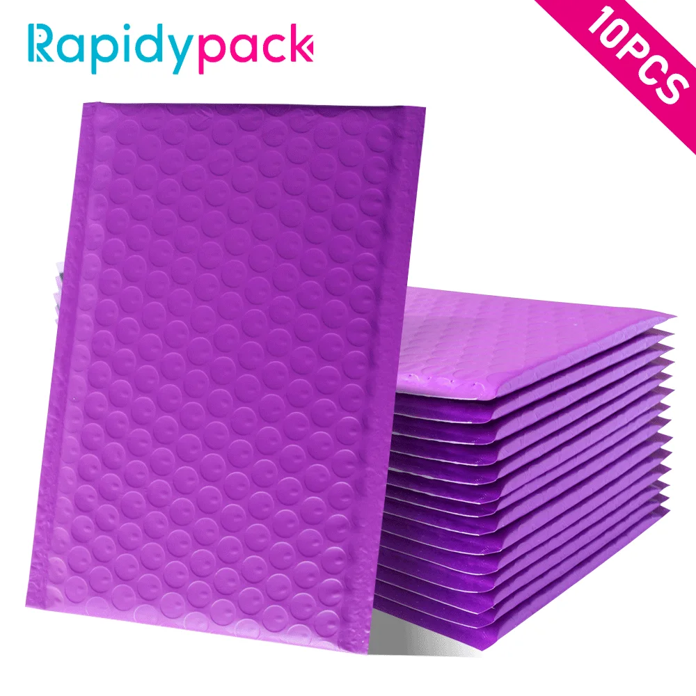 Rapidypack 10PCS/Pack 4x8\'\' Purple Poly Bubble Envelopes Padded Envelopes Self Seal Mailing Packaging Bags Gift Envelopes