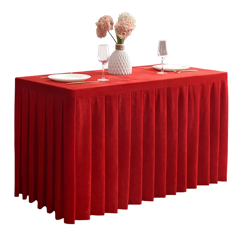 Quality Solid Color Soft Velvet Table Skirting  Cover