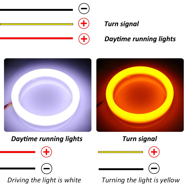 Car Angel Eyes Led Car Headlight DRL Daytime Running Light Auto Halo Ring Led Angel Eyes 12V Day Light Turn Signal White Yellow image 2
