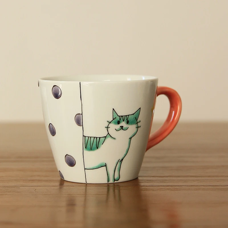 Spot nine valley imported from Japan to burn hand-painted cat mark cup glass ceramic cups of coffee cup milk cup