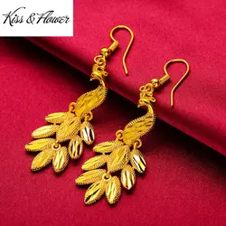 KISS&FLOWER Gold Vintage Tassel Peacock Drop Earings For Woman Birthday Wedding Party Christmas Bride Mother Girl Gifts ER54