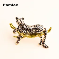 Pomlee Black Enamel Vivid Leopard Brooches For Women Laying On Branch Leopard Fashion Brooch Pin High Quality