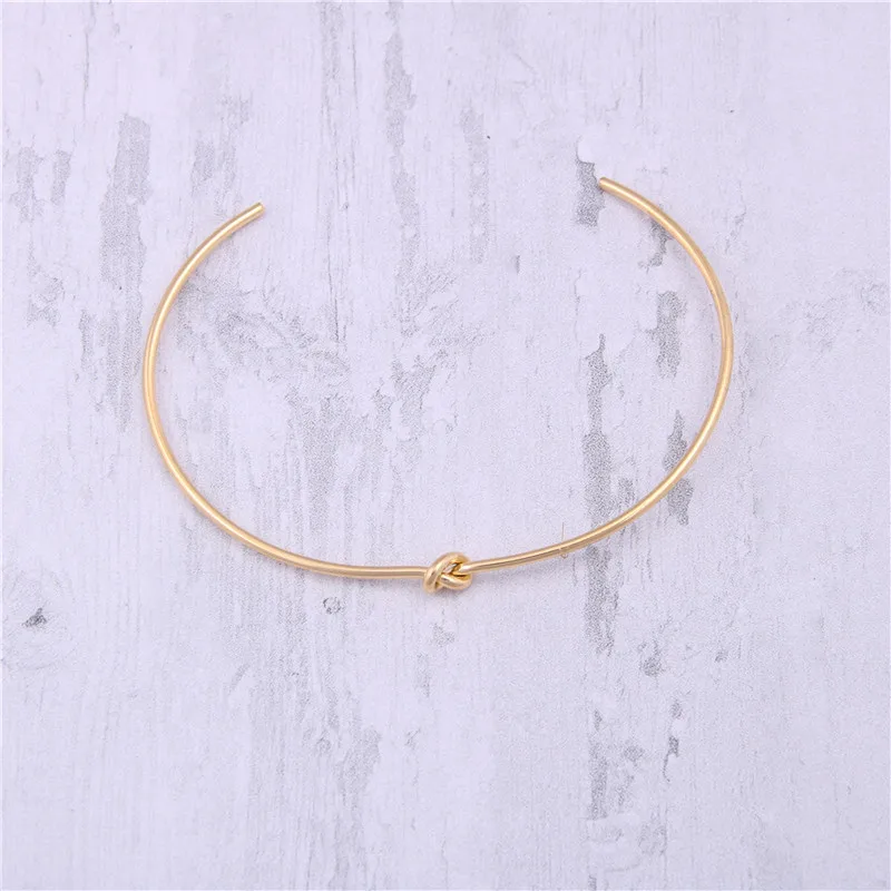 Joolim Jewelry Wholesale High End PVD Tarnish Free Simple Double Loop Knotted Opening Stainless Steel Bracelet for Women