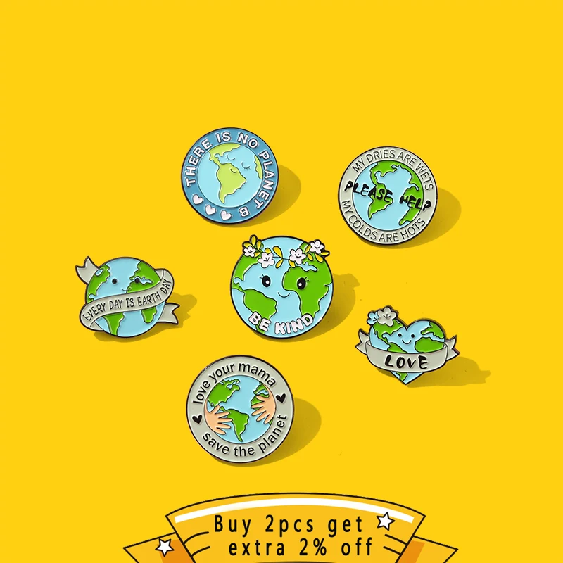 Green Earth Enamel Pin Protect The Globe Ecology Metal Badge Hat Bag Lapel Clothes Jewelry Women Kids Gift Custom Wholesale