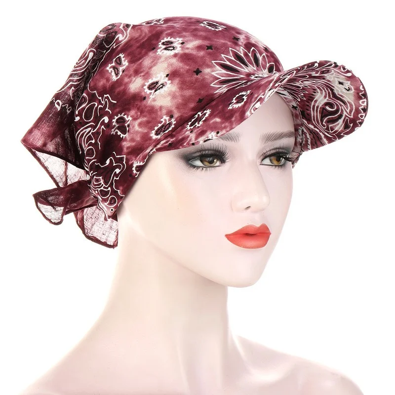 KepaHoo Outdoor Windproof and Sunscreen Turban Hat for Women Floral Print Headscarf Bonnet Female Head Wraps Turbante Mujer