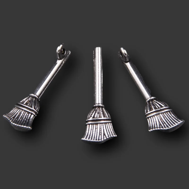 20pcs Silver Plated Witch Magic Broom Pendants Vintage Earrings Bracelet Metal Accessories DIY Charms Jewelry Carfts Making A203