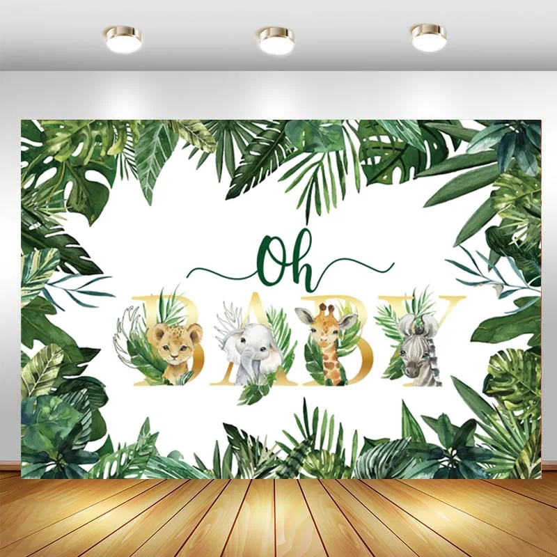 Oh bebê pano de fundo selva safari animal recém-nascido 1st festa de aniversário chá de fraldas fotografia fundo foto estúdio adereços banner