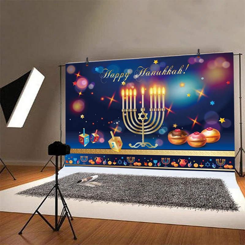Selamat Hanukkah latar belakang Yahudi Tahun Baru Festival pesta balon lilin Menorah fotografi latar belakang foto Studio spanduk alat peraga