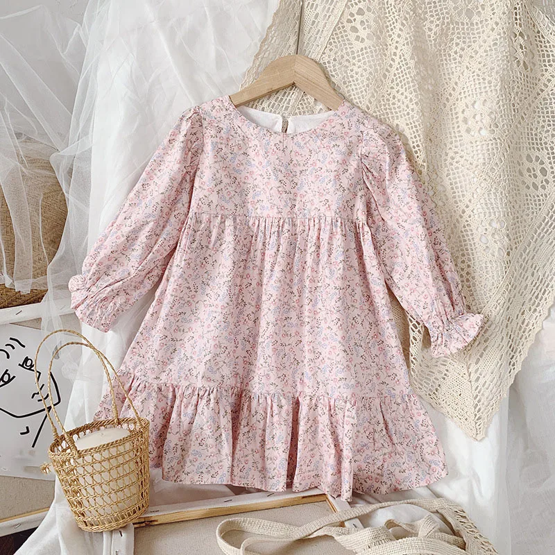 Autumn Girls\' Dress New Pastoral Style Floral Long-Sleeved Sweet Princess Dress Toddler Baby Kids Children\'S Clothing For Girl
