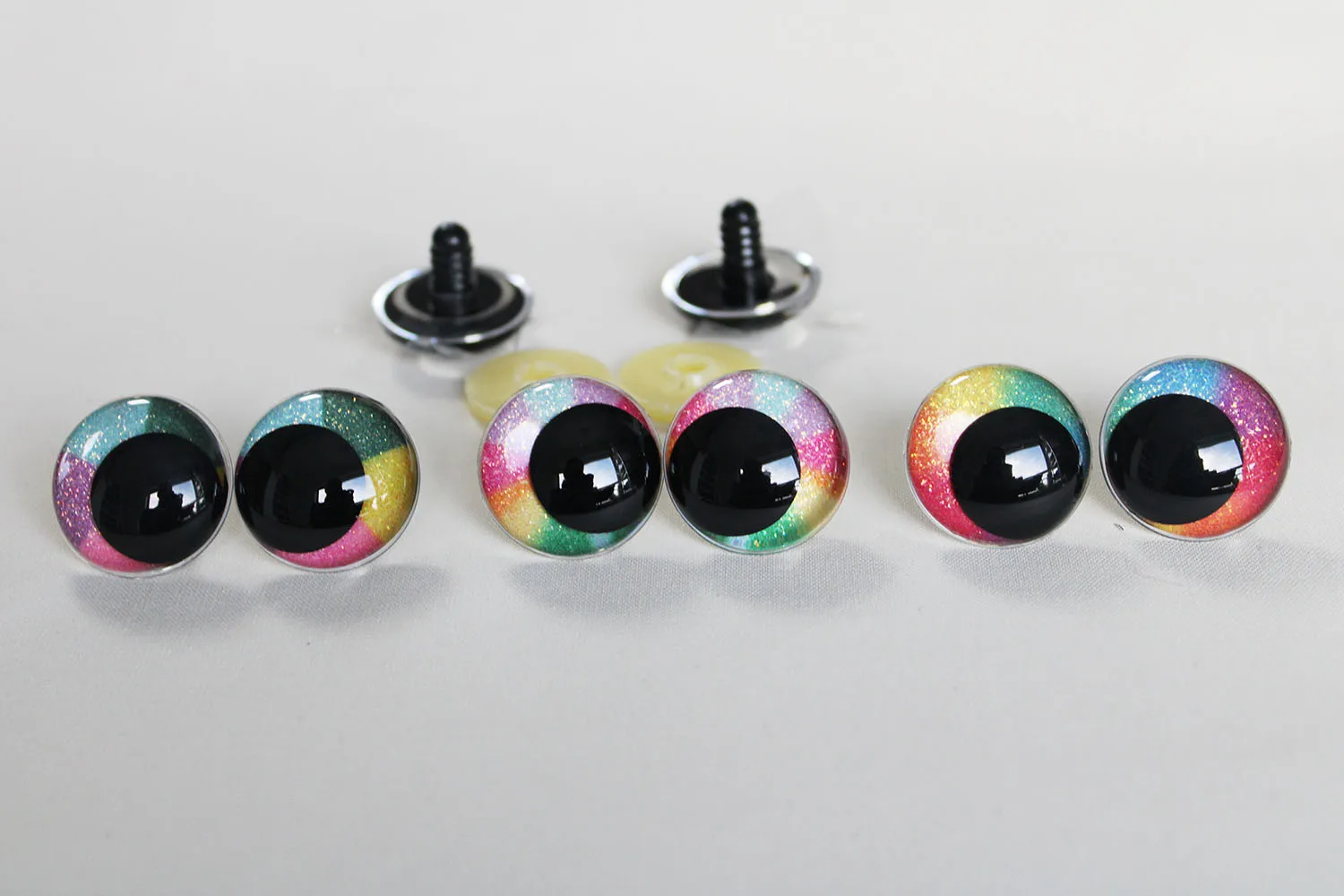 5pair/lot  14mm  16mm 18mm 23mm  28mm Cartoon Round  glitter rainbow toy pupil  funny doll eyes With handpress washer  -R3