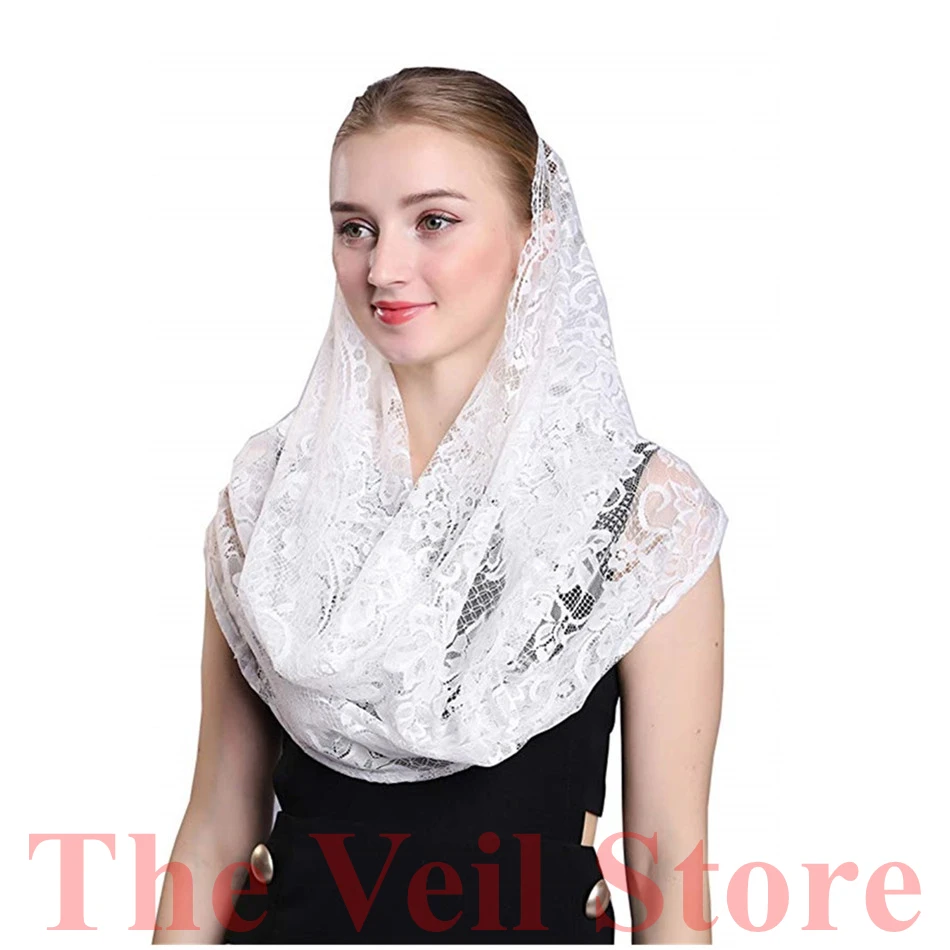 Navy Blue Lace Women Catholic Veil Mantilla for Church Head Covering Latin Mass Mantilla de Novia Negra Chapel infinity veil