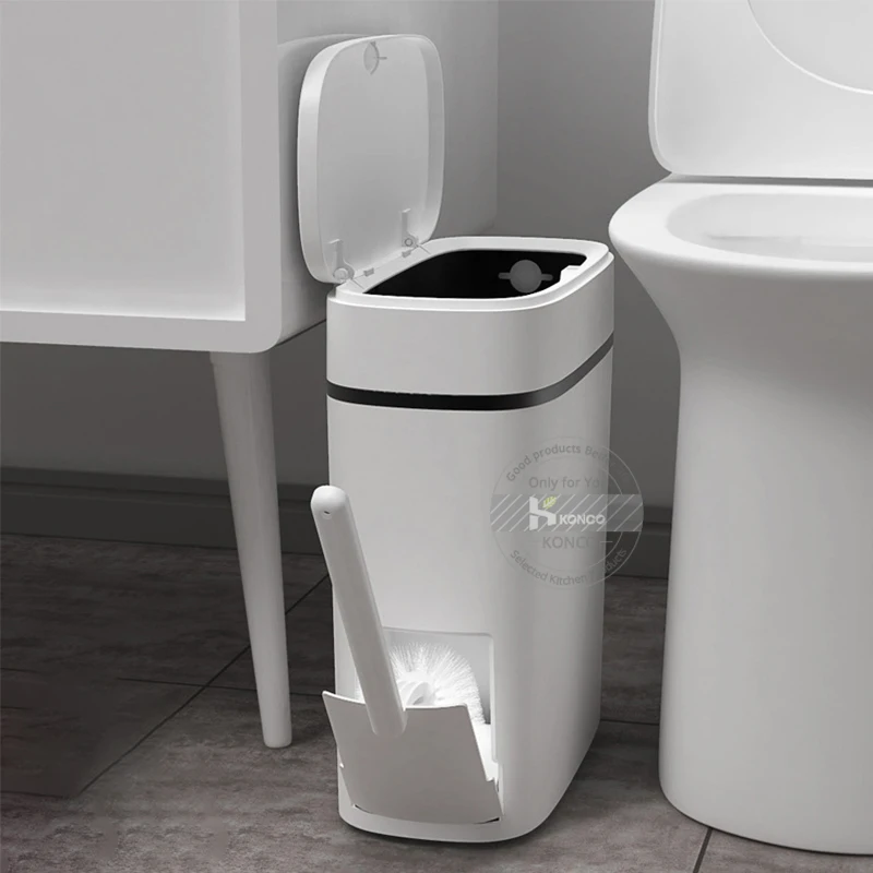 Konco Trash Can and Toilet Brush Set,Trash Cans Toilet Brush Garbage Bucket and Toilet Brush with Holder Set for Bathroom