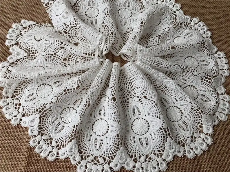 Super Wide Cotton Lace Trim Retro Off White Crochet Lace Hollowed Out Lace Fabric With Scalloped Border 6.7