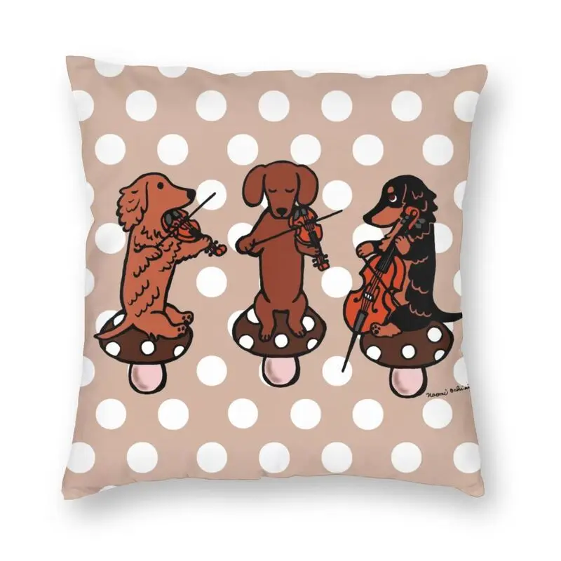 Dachshund Musicians String Trio Cushion Cover 40x40 Home Decor Printing Wiener Sausage Dog Throw Pillow for Living Room Two Side