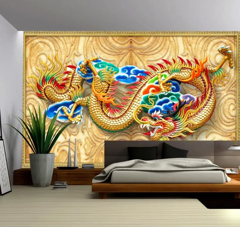 Aangepaste Gouden Draak Foto Papel De Parede 3d Muurschildering Behang Voor Muren 3 D Landschap Huisdecoratie Muurstickers Woonkamer