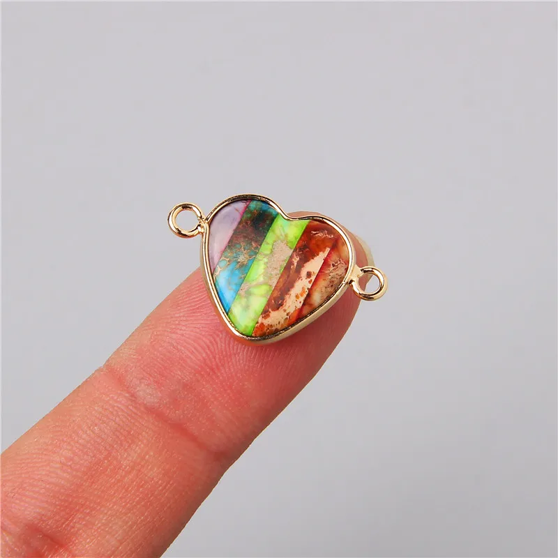 1pcs Classic Heart Shaped Connector Charms Mulicolor 7 chakras imperial Healing Luxury Pendant For Diy Necklace Bracelet 23x15mm