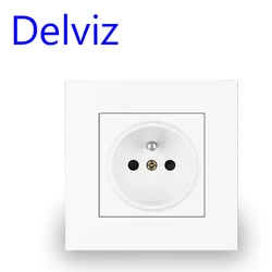 Delviz Wall White Panel Socket Power Plug Grounded 16A European EU AC110V~250V 86mm Round hole French standard Electrical Outlet