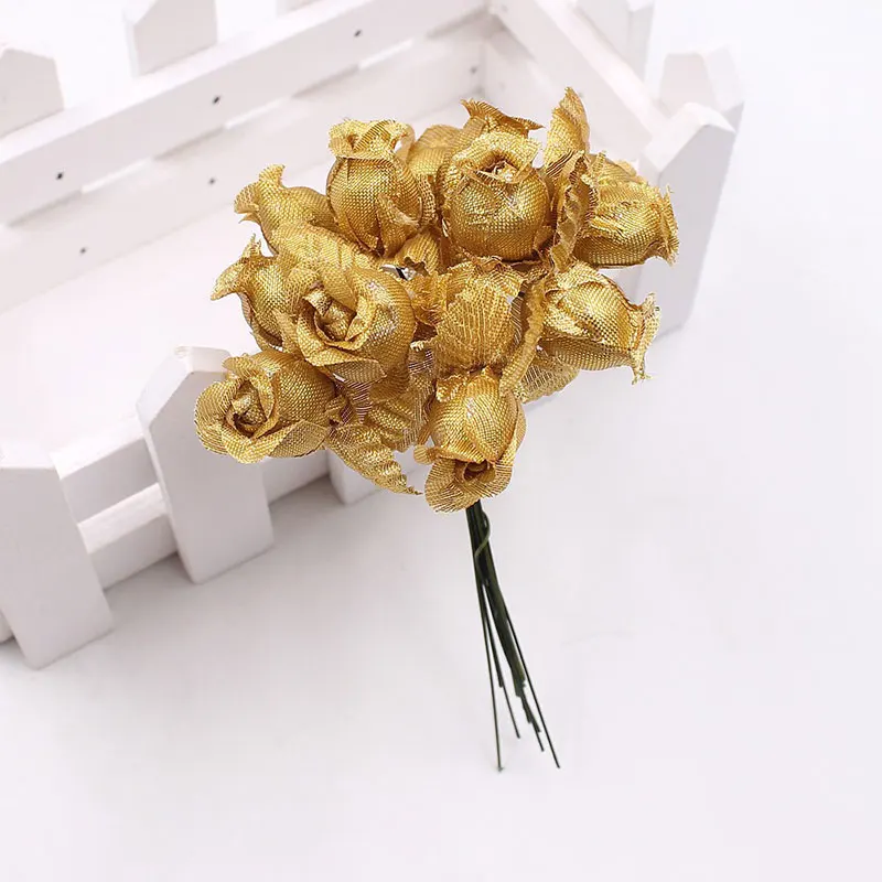 Mini Rose Bouquet para Decoração de Casa, Flores Artificiais, Cartão Craft, DIY Wreath Acessórios, Guirlandas, Decoração do casamento, 12 Pçs/lote