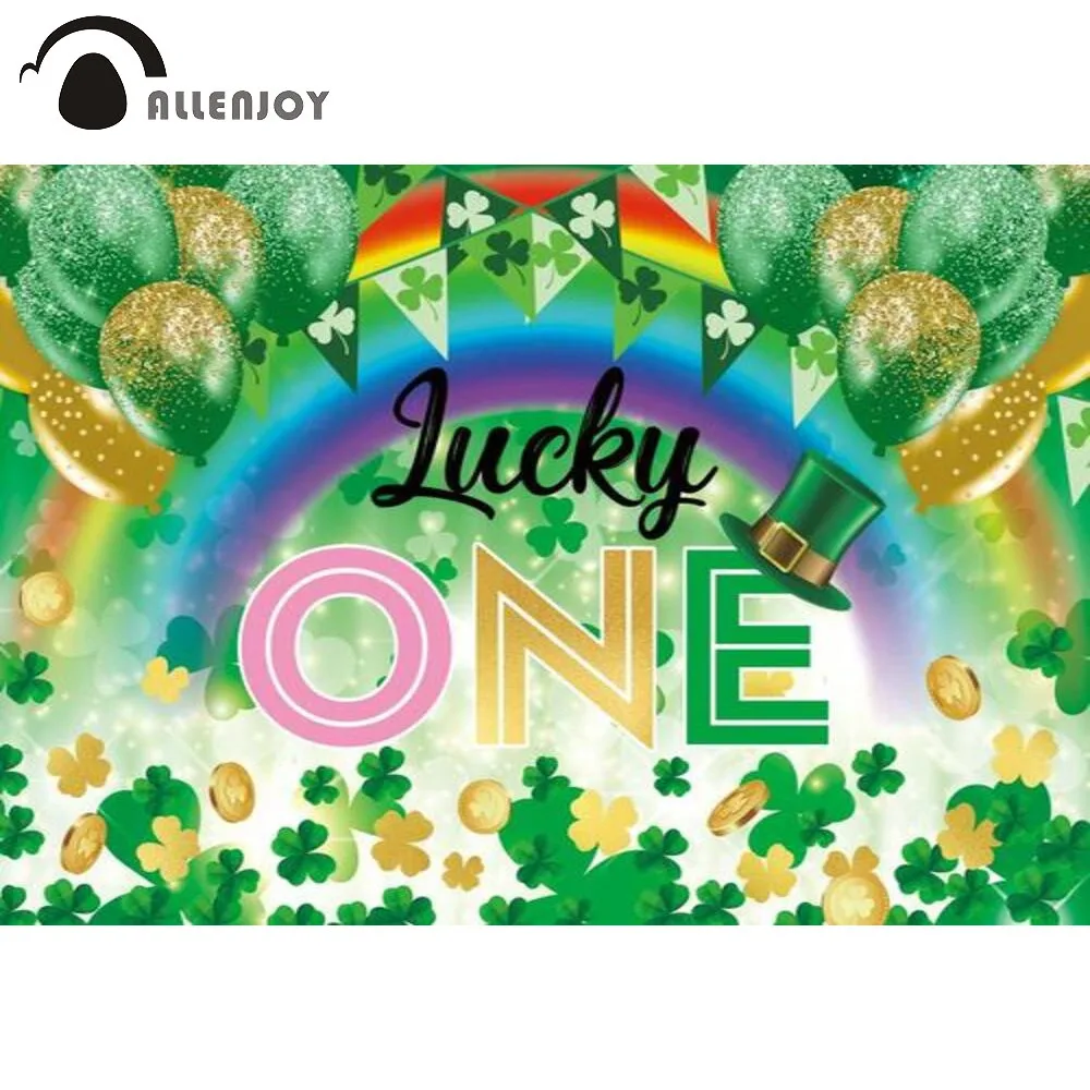 

Allenjoy Lucky One 1st Birthday Party Background Happy St Patrick's Day Rainbow Green Shamrock Baby Shower Photophone Backdrop