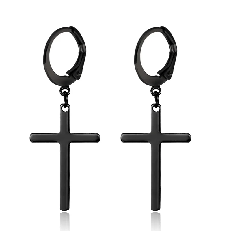 1 pair/2 pcs Ear Buckle Cross Pendant Earrings For Men and Women Stainless Steel Gothic Earrings Street Pop Punk Jewelry