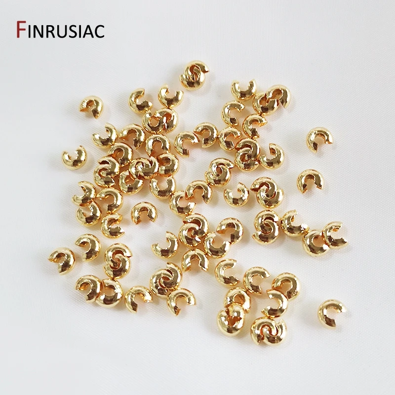 3/4/5 mm 18 Karat vergoldetes Messing, offene Quetschperlen, Abdeckungen, Quetschperlen, Stopper, Abstandsperlen für DIY-Schmuckherstellungszubehör – Detail 15