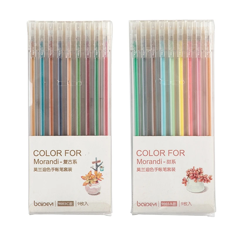 9Pcs/set Cute Morandi Color Pen 0.5mm Refills Rod Kawaii Painting Journal Pen for Student School Office Supplies Stationery