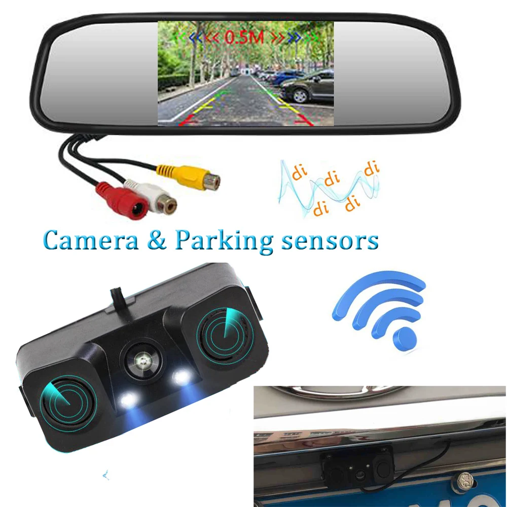 

Wireless 5 Inch Car Monitor 800*480 Video Parking Reversing Radar Alarm Sensors RearView Backup Night Vision Camera