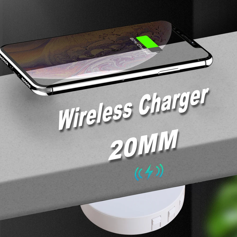 Long Distance Fast Wireless Charger Pad 20mm Qi Charging Desktop Table Furniture Invisible Air Charge For iPhone 11 Samsung S21